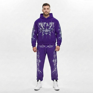 Survêtement décontracté à capuche pour homme, imprimé, 100 % coton, respirant, écologique, grandes tailles, confortable, tendance hiver 2-en-1 - Product Image 4