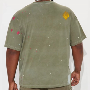 T-shirts personnalisés surdimensionnés à col rond en coton pour hommes, style vintage éclaboussures de peinture, streetwear, manches courtes, fournisseur en gros aux États-Unis - Product Image 4