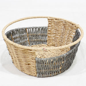 Bol décoratif élégant en osier en plastique, accent gris et beige fabriqué à la main pour la décoration de la maison du salon - Product Image 1