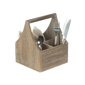 Farmhouse Wooden Utensil Organizer <b>Caddy</b> with Handle Four Compartment Storage for <b>Kitchen</b> Counter Dining Table and Picnic - Product Image 6