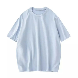 Unisex Light Blue Cotton T-Shirt Short Sleeve Crew Neck Loose Fit Solid Color Casual Knitted Breathable Spring Summer Wear - Product Image 2