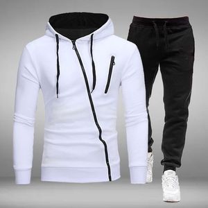 Survêtement à capuche pour homme avec fermeture éclair, pantalon de jogging à poches latérales, tenue décontractée pour la salle de sport - Product Image 2