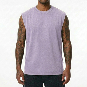 Débardeur Homme Personnalisé Effet Vieilli Délavé Style Hip-Hop Streetwear Haut de Gamme Noir Anthracite Effet Neige - Product Image 1
