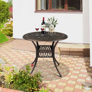 Tavolo da Esterno Portatile Convertibile Regolabile in Altezza 90*90*75cm con Piano Rotondo in Alluminio Pressofuso Finitura Bronzo per Cortile, Parco, Sala - Product Image 4