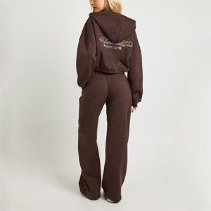 Survêtement personnalisé pour femme avec fermeture éclair, DTF OEM, ensemble décontracté deux pièces en polyester et coton, veste et pantalon, vêtements streetwear - Product Image 2