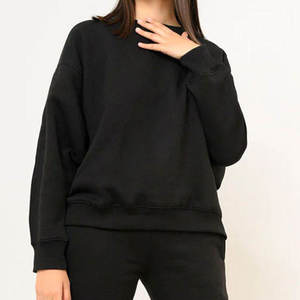 Sweat-shirt en coton noir surdimensionné à col rond, coupe classique, tricoté, unisexe, pour l'automne - Product Image 5