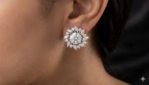 Boucles d'oreilles florales à halo en diamant de laboratoire taillé brillant, or blanc 14 carats plaqué rhodium, certifiées IGI, bijoux de mariée pour femme - Product Image 1