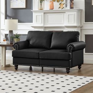 Divano a Due Posti in Pelle Nera Imitazione Pelle Bovina da 151 cm, Design Moderno Classico, Imbottito per Soggiorno con Dettagli a Chiodo - Product Image 2