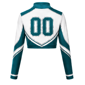 Teal <b>White</b> Sublimated Cheer Long Sleeve Uniform Set Pleated <b>Skirt</b> Athletic Team Sportswear Training Practice Performance - Product Image 2