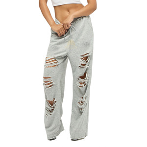 Pantalones deportivos holgados con logo personalizado, frente plano, transpirables para invierno, 100% algodón orgánico, corte holgado, pantalones desgastados. - Product Image 1