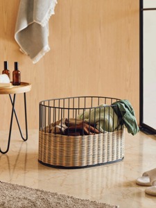 Juego de Cestas Ovaladas de Ratán con Marco de Hierro, Cestas de Almacenamiento Hechas a Mano, Ratán Natural, Modernas y Multifuncionales, Hechas en Vietnam - Product Image 3