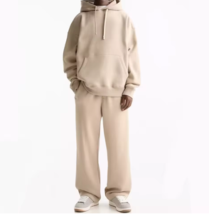 Conjunto Deportivo Minimalista Oversize para Hombre – Sudadera con Capucha de Color Sólido y Pantalones Deportivos de Pierna Ancha, Estilo Casual Urbano, 2 Piezas - Product Image 1
