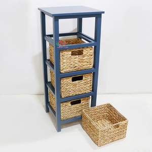 Étagère de rangement en bois bleu avec 4 paniers en jonc de mer, mobilier scandinave moderne pour la maison, design autoportant - Product Image 6