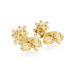 Boucles d'oreilles clous en or jaune 14K 18K avec diamants de laboratoire taille ronde, motif floral à quatre pierres, DEF VVS, bijoux fins pour mariée et mariage, ODM - Product Image 5