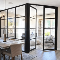 Design moderne en aluminium Portes battantes françaises à double battant Étanche Entrée extérieure Double porte Verre fini Contemporain