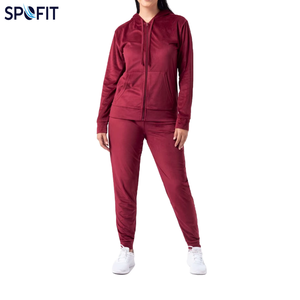 Ensemble de survêtement à capuche pour femme SPOFIT, couleur unie, fermeture éclair intégrale, sweat-shirt et pantalon, respirant, style décontracté, automne - Product Image 1