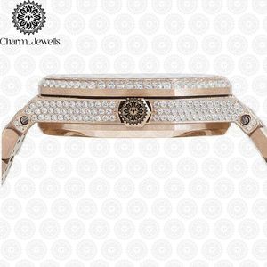 Charm_Jewells Luxury Stainless Steel <b>Watch</b> 40mm Round Diamond Encrusted Sapphire Crystal Analog Dial Unisex Quartz Movement - Product Image 3