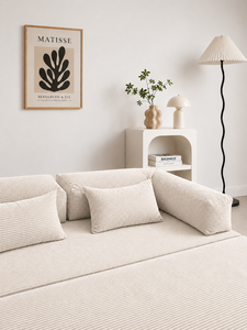 Modern Minimalist Ivory Sofa <b>Bed</b> Smart Three Seat Upholstered Padded Arms Soft Loose Back Living Room Bedroom Hotel Villa - Product Image 5