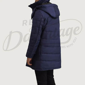 Chaqueta Larga Acolchada Azul Marino para Hombre, Parka de Invierno con Capucha, Abrigo Grueso Acolchado, Gabardina Acolchada para Exteriores - Product Image 2