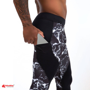 Leggings de compression pour hommes avec imprimé éclair, pantalon de sport ajusté pour la gym et le fitness, motif grondant, poche latérale, taille élastique - Product Image 2