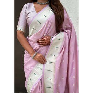 Sari de Seda Paithani Elite Weaves Lavender Pastel Peacock Lotus con Tejido Zari 650g, Ropa de Asia y las Islas del Pacífico - Product Image 5