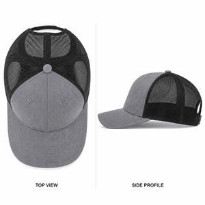 Gray Mesh Trucker <b>Hat</b> With Embroidered Logo Front Panel Adjustable Fit Unisex Casual Style 6-Panel Design - Product Image 4