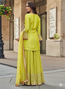 Readymade Modern Wedding Kurta Palazzo <b>Set</b> With Heavy Embroidery Sequin Work Ethnic Wear For Women In Festival - Product Image 3