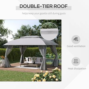 10 'x 13' baldacchino del Gazebo del Patio, doppio tetto ventilato, struttura in acciaio, pareti laterali della tenda, riparo all'aperto del parasole per il giardino, prato, B - Product Image 5