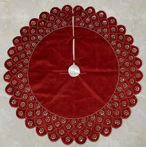 Festive Ivory Christmas Tree Base Cover Gold <b>Sequin</b> Holly Pattern Velvet Luxury Round Tree <b>Skirt</b> - Product Image 5