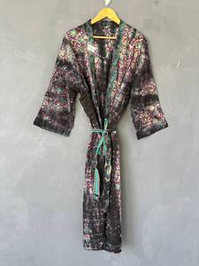 Bata Kimono de Algodón Teñido a Mano con Cuello en V para Mujer, Bata Larga Estilo Bohemio, Kimono de Algodón Colorido, Cubierta Ligera para Playa - Product Image 1