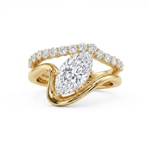 Bridal Set 1.50 Ct Marquise Cut Lab Grown Diamond Engagement <b>Ring</b> With Wave Pave Band Wedding <b>Ring</b> Set Elongated <b>Couple</b> <b>Ring</b> Set - Product Image 1