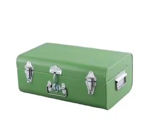 Green Metal Trunk <b>Box</b> with Hinged Lid Rectangular Multifunctional Tool Organizer for Home Use Minimalist Design Glossy Finish - Product Image 1
