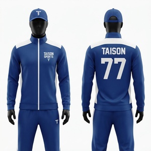 Ensemble de sport pour homme, veste d'entraînement de lacrosse en polyester interlock premium 250 GSM, bleu royal avec panneau blanc, logo personnalisé, fermeture éclair intégrale - Product Image 1