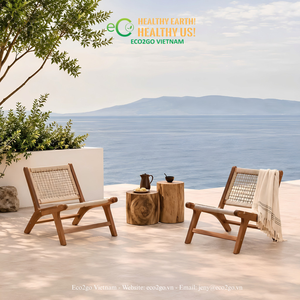 ECO2GO VIETNAM Ensemble de table et de chaises en bois massif de qualité supérieure pour l'extérieur, meubles de salle à manger confortables pour jardin, hôtel, restaurant - Product Image 3