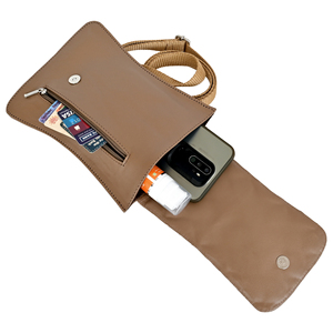 Pochette bandoulière minimaliste en cuir véritable pour femme, avec fentes pour cartes, couleur beige, fermeture magnétique réglable, tendance - Product Image 4