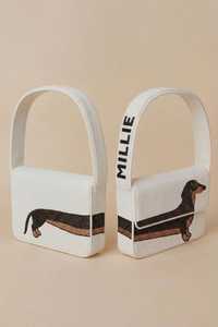 Sac à main perlé fait main, forme rectangulaire, toile verte, broderie chien, artisanat artistique - Product Image 2