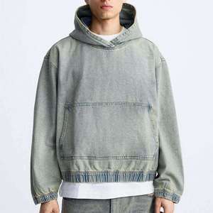 Sudadera con Capucha de Felpa 100% Algodón para Hombre, Estilo Urbano, Azul Lavado Ácido, Transpirable, Oversize, con Logotipo Personalizado, Más Vendida - Product Image 1