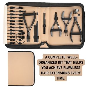 Kit d'outils pour extensions capillaires : crochet de tirage, boucle de fil, micro-perles, outil de dépose de micro-perles, pince à ouvrir/fermer, peigne à queue pour extensions adhésives, aiguille, pince à doigt - Product Image 6