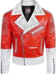 Unisex <b>Red</b> White Leather Punk <b>Jacket</b> - Product Image 1