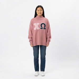 Pull en tricot à col roulé rose pour femme avec lettres PΣT brodées, style preppy, vêtements d'automne - Product Image 3