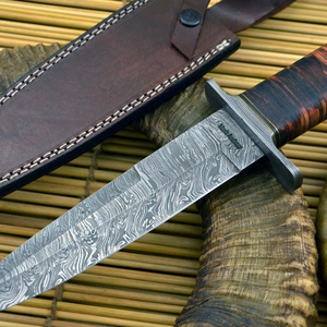 Couteau de chasse en acier Damas à motif, équipement de survie pour le camping en extérieur, lame fixe durable, outil tactique de poche, fournisseur en gros - Product Image 2