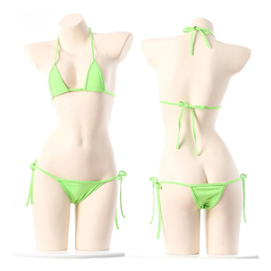 Ensemble de bikini rouge pour femmes, deux pièces, couleur unie, spandex, nylon, maillot de bain, bas string, coupe ajustée, style régulier, micro bikini - Product Image 2