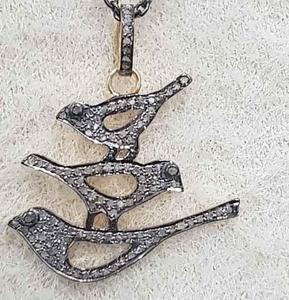 Tripple Birds - Joyería de Plata de Ley 925 con Diamantes Naturales en Pavé, Estilo Vintage, Chapada en Rodio Negro, Tamaño 32x32 mm, para Boda - Product Image 4