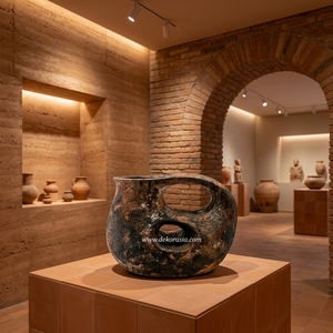 Vase Pichet Rustique en Terre Cuite Marron Rociar, Jug en Céramique Faite à la Main avec Double Poignée Découpée, Récipient Décoratif B2B - Product Image 6