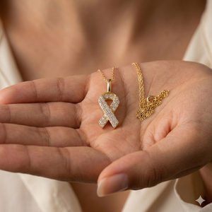 Colgantes de Oro Sólido de 10K con Diseño de Moda Elegante y Único, con Cinta de Concienciación sobre el Cáncer y Dijes de Paz con Diamantes Naturales - Product Image 2