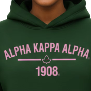 Sudadera con Capucha AKA Ivy 1908, Sudadera de Felpa Premium, Sudadera con Capucha Personalizada para Hermandades Griegas, Verde y Rosa - Product Image 2