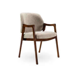 Chaise de salle à manger rembourrée minimaliste moderne, fauteuil en bois de teck, tissu microfibre beige pour meubles de maison, salle à manger - Product Image 3
