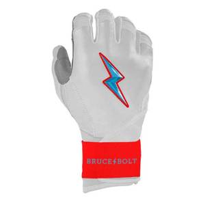 Bruce <b>Bolt</b> White Batting Gloves With Blue Lightning Logo <b>Hook</b> And Loop Closure Unisex Adult Training Glove - Product Image 4