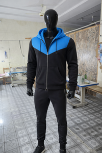 New Design Men’s Black Blue Contrast Hoodie Tracksuit Slim Fit <b>Zip</b> <b>Up</b> <b>Jacket</b> Jogger Pants Casual Sportswear Gym Fitness Set - Product Image 6
