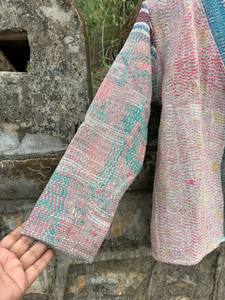 Chaqueta Kimono Larga de Algodón Kantha para Mujer, Cosida a Mano, Reversible, Estilo Boho Étnico, Ligera, Acolchada, Estilo Duster, Abierta por Delante - Product Image 4